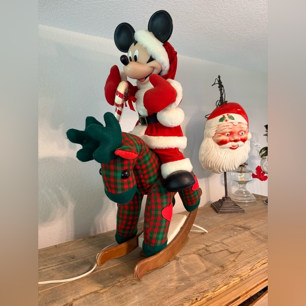 Holiday Mickey Mouse on Plaid Rocking Reindeer